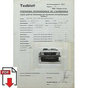 1974 Audi 80 GT FIA homologation form PDF download